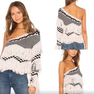 Revolve X House of Harlow 1960 Asymmetrical Fringe Sweater size M